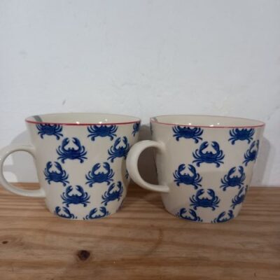 SET TWO BLUE CRAB MUGS